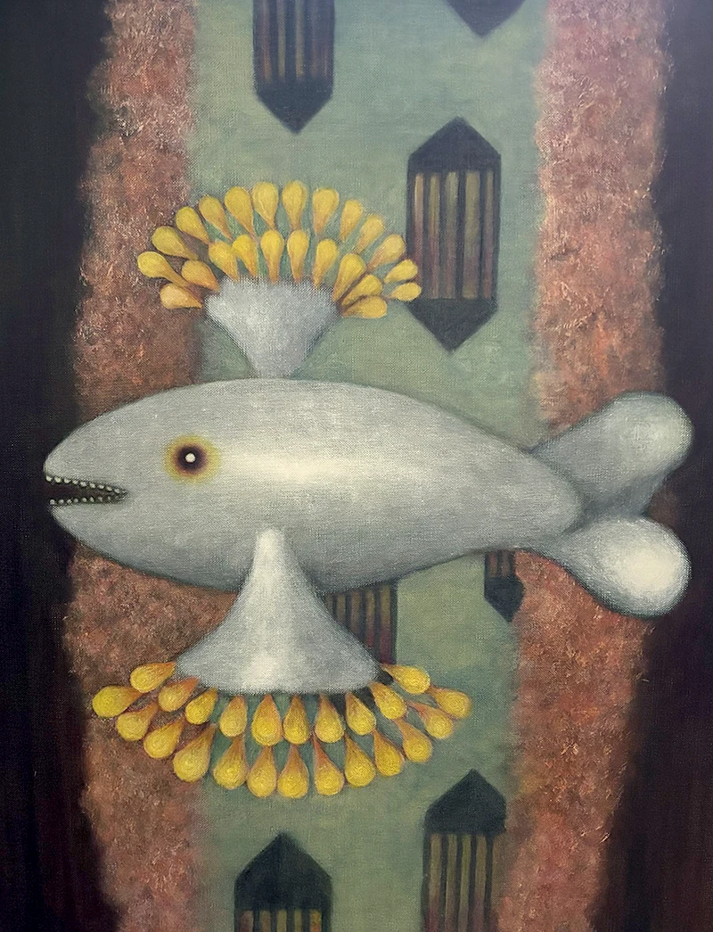 Fish and Friends (Erika Hirako, 2023, Oil on canvas)