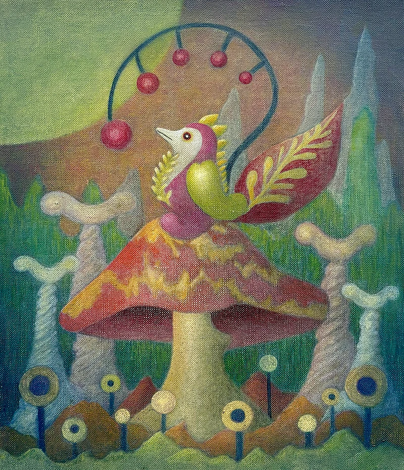 In the Forest II (Erika Hirako, 2025, Oil on canvas)