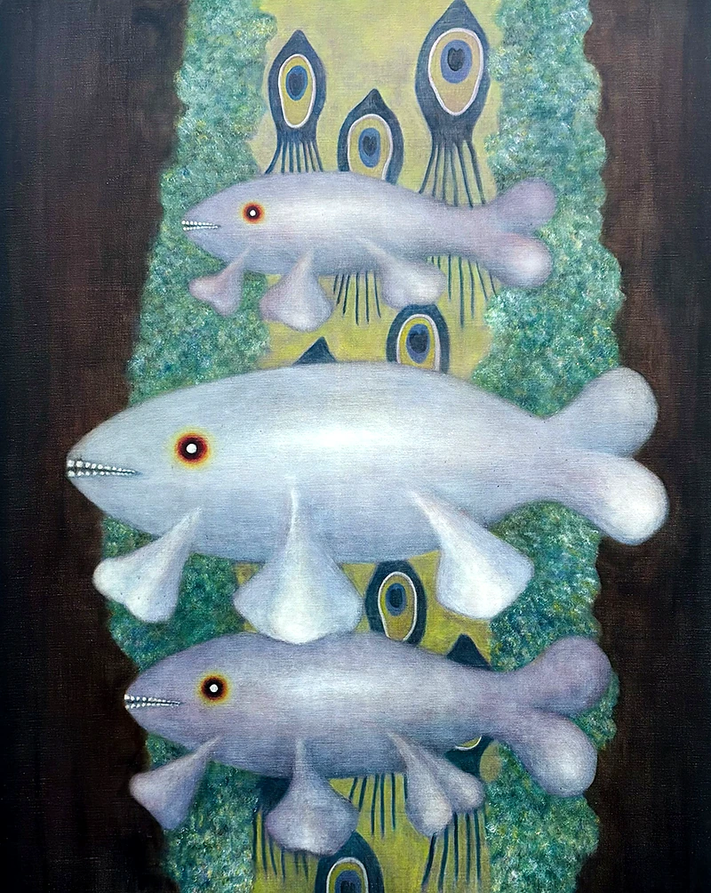Three Fish (Erika Hirako, 2025, Oil on canvas)